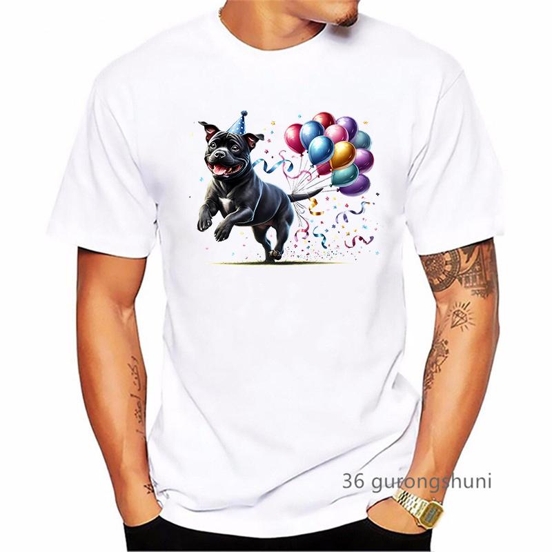 Staffordshire Bull Terrier Birthday Printed T Shirt MenS Clothing Harajuku Kawaii Dog Lover Tshirt Homme Summer Tops Tee Shirt
