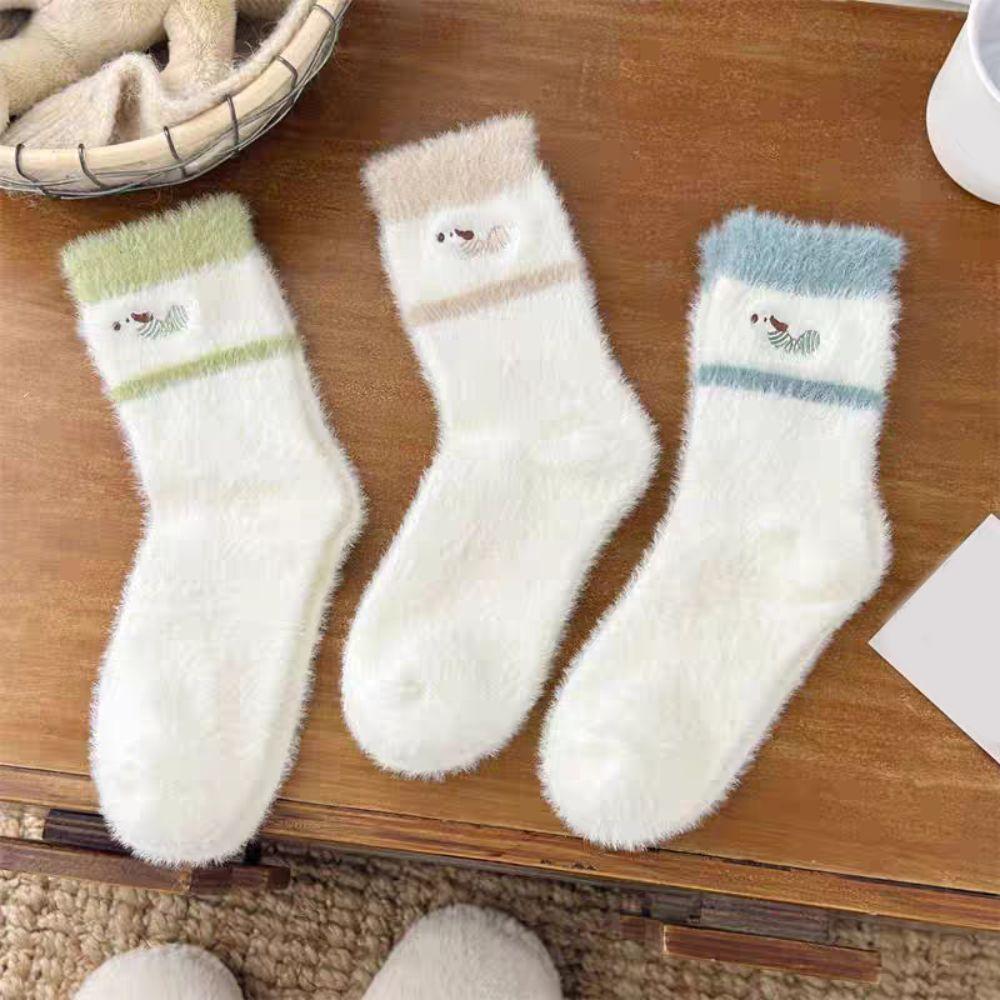 5Pairs Puppy Dog Winter Fluffy Socks Embroidery Plush Floor Socks Mink Fleece Socks  Autumn Winter