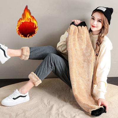 Novas calças esportivas casuais quentes femininas de pelúcia e calças de algodão casuais espessadas