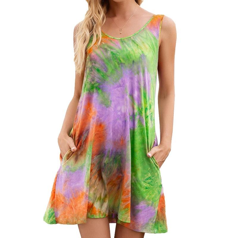 IHUASU Fashion Summer Spring Sleeveless U-Neck Casual Dresses S зелёный
