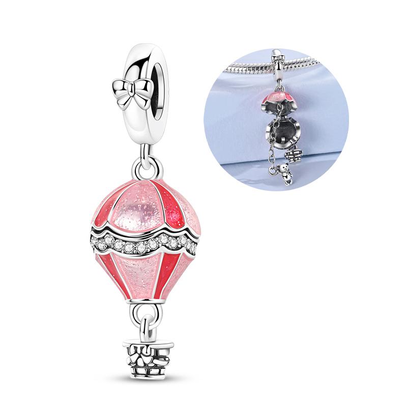 Prata 925 Charms Originais Balão de Ar Quente Contas Coloridas Encaixe para Pulseira Diy Joias Femininas