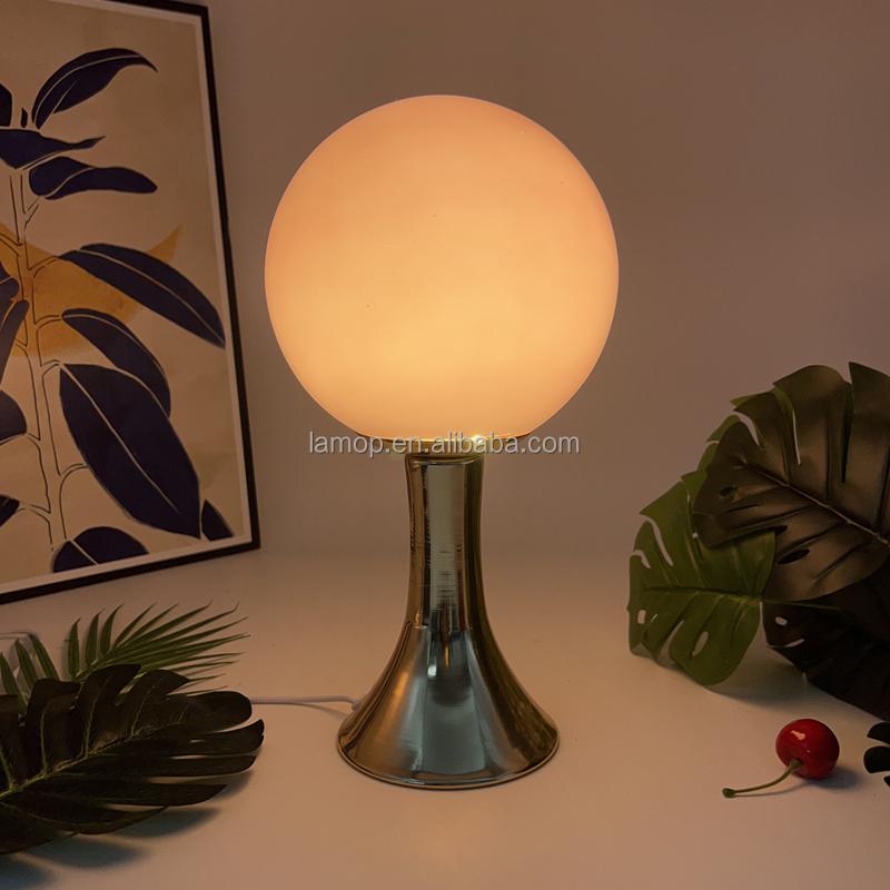 Round Ball Night Light with Golden Trumpet Base Table Lamp for Cream Style Apartment Bedroom Bedside and Tabletop