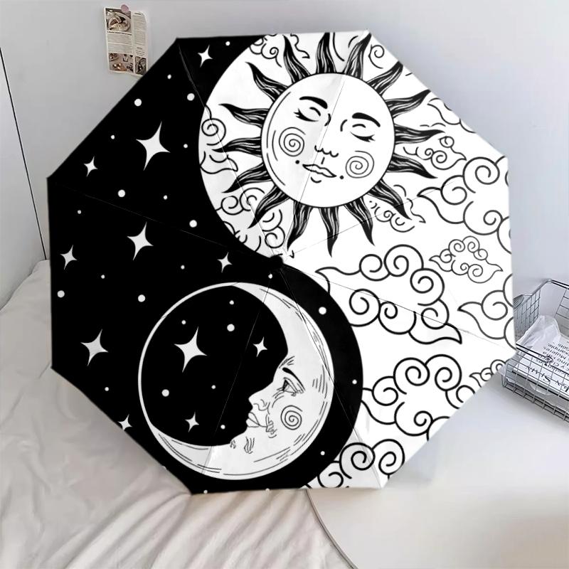 1 st Automatiskt Fällbart Paraply - Yin Yang Svart och Vitt Mönster, Bärbar & Hopfällbar Design med 8 Revben, Julklappar Födelsedagspresenter