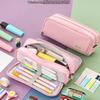 Durable Fabric Double Window Pencil Case Multi Functional Organizer  Daily Storage