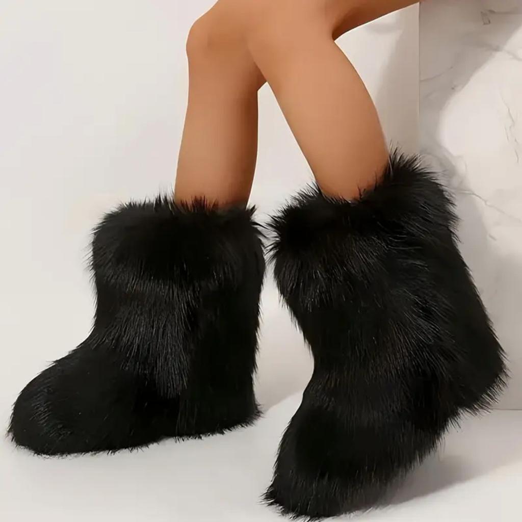 Mode Winterschuhe Damen Winter Flauschige Kunstfellstiefel Frau Plüsch Warme Schneestiefel Schuhe Mädchen Pelzige Pelzstiefel