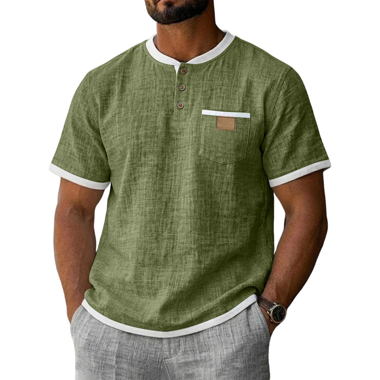 

Men Casual Business Button Collar Lightweight Linen Breathable Short Sleeve Shirt Summer Comfortable Fit XXXL