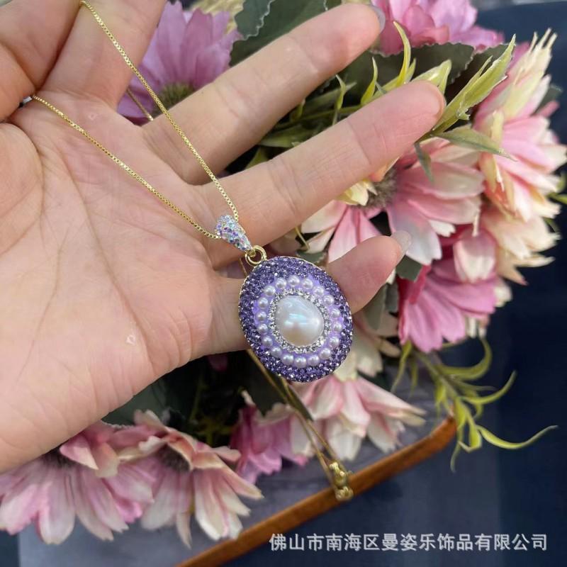 Purple Violet Czech Crystal Baroque Pearl Set Women Earrings Necklace Bracelet Trio