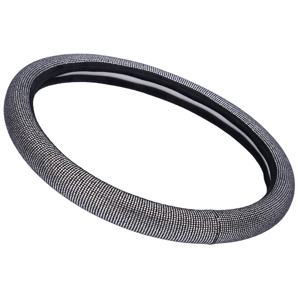 Steering Wheel Cover Rhinestone Artificial Leather Universal 14.5‑15in Decoration for Woman Girl