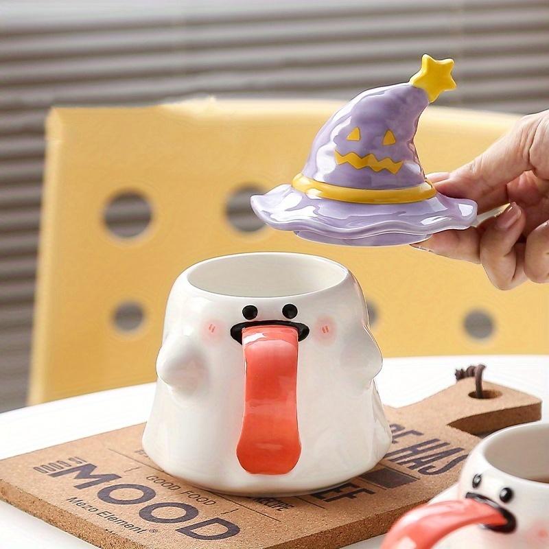 1ks, Halloweenský keramický hrnek se strašidelným víčkem, Roztomilý keramický hrnek na Halloween, Hrnek na kávu, Vhodný do myčky, Dárky na Halloween, Den díkůvzdání a Vánoce