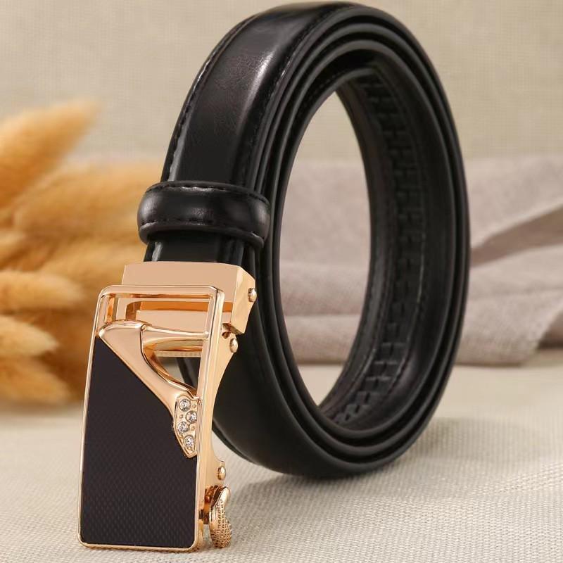 Womens Automatic Buckle Belt Red Genuine Leather Waistband Business Casual Youth Fashion Cowhide Trouser