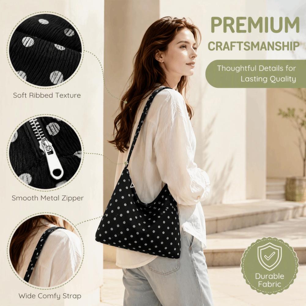 Casual Polka Dot Shoulder Bag Large Capacity Handbag Fashion Canvas Tote Bag Shopping