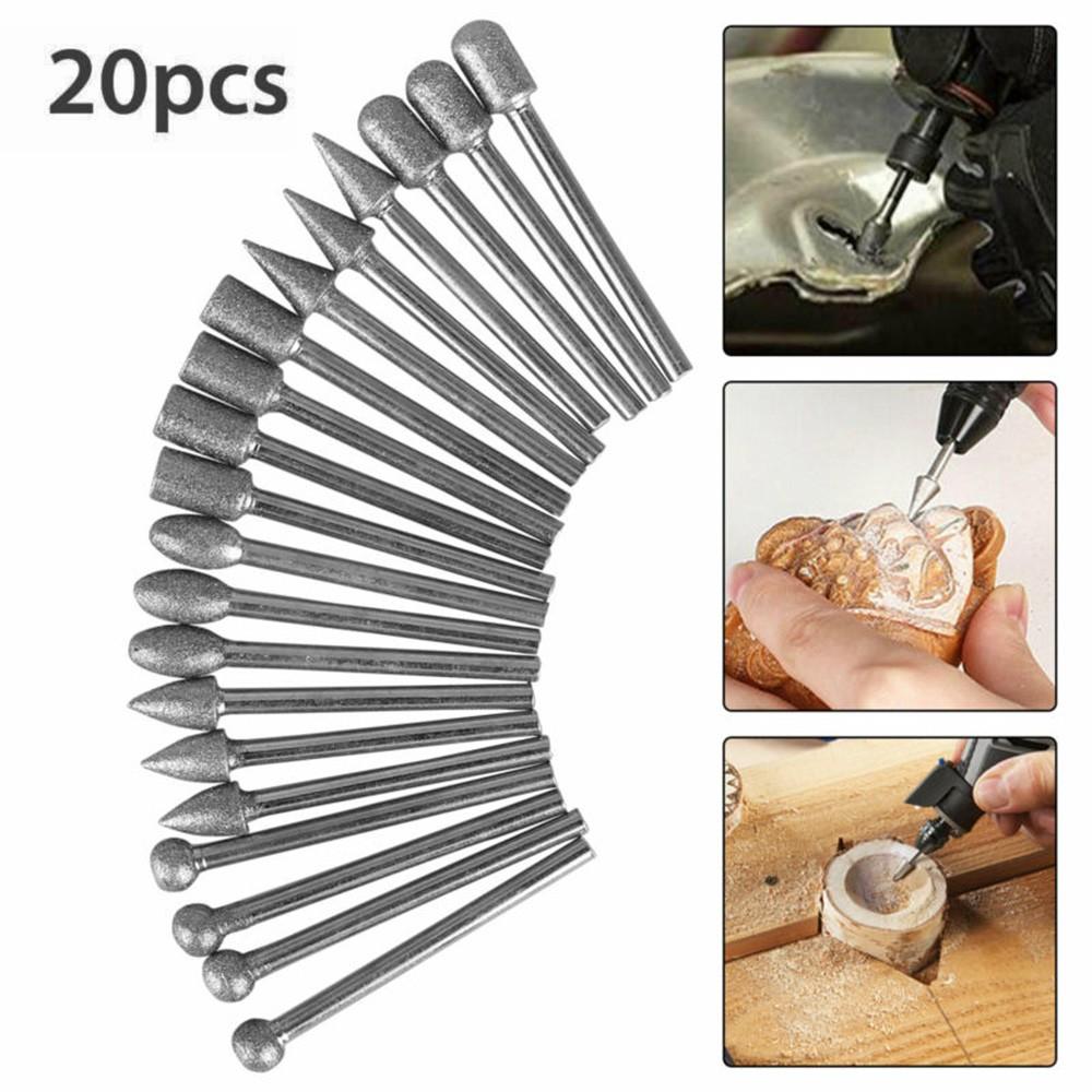 Glass Burr Drill Bits Metal Ceramics Tile 20pcs Rotary tools 3mm shank