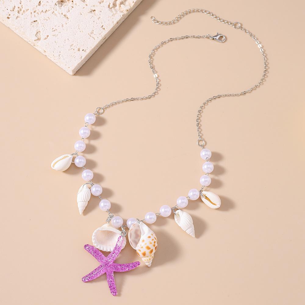 European and American Jewelry Pearl Conch Starfish Necklace Fresh and Simple Beach Collarbone Chain Jewelry