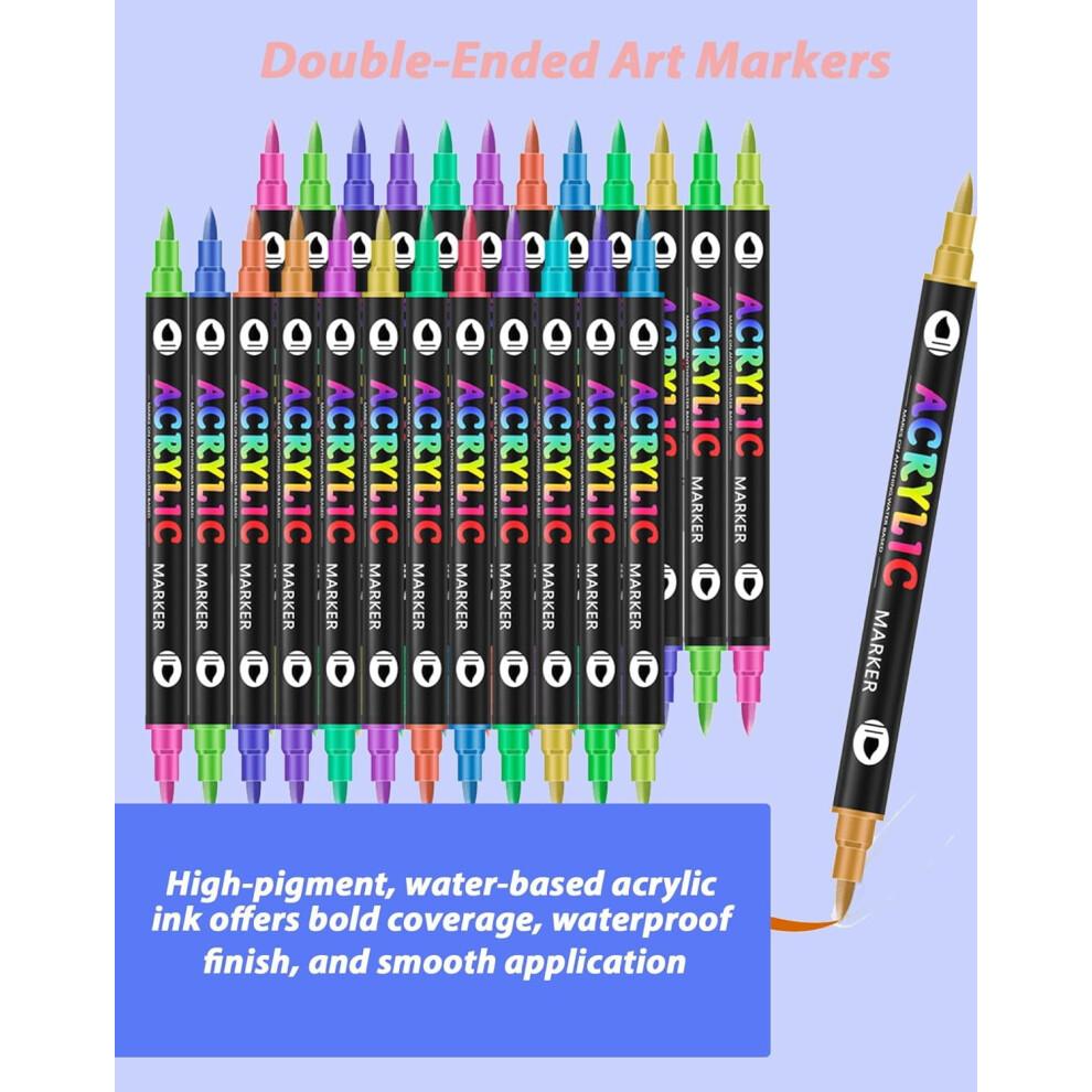Dual-tip Acrylic Paint Pens, Waterproof & Non-toxic, Compatible with Glass, Canvas, Ceramic