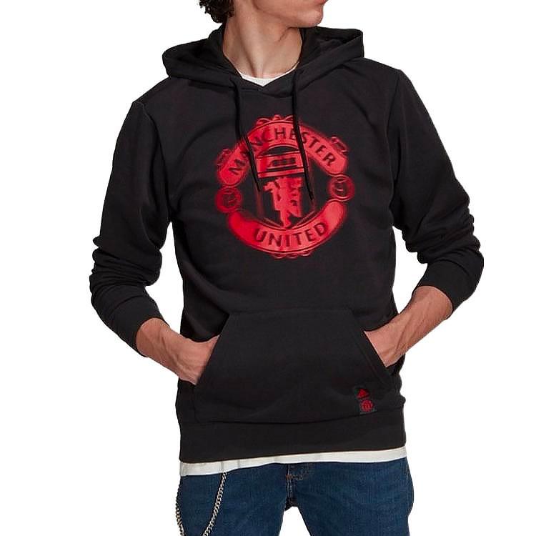 adidas Manchester United Football Series Printed Hoodie Men Tops Black GR3893