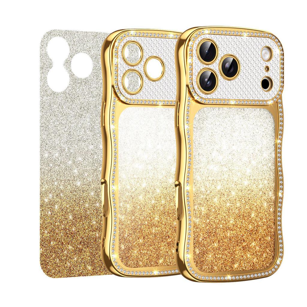 Apple 17 Pro Max Glitter Wave Gradient Case for iPhone 16: Rhinestone Protective Cover, High-End Feel, Compatible with iPhone 15.