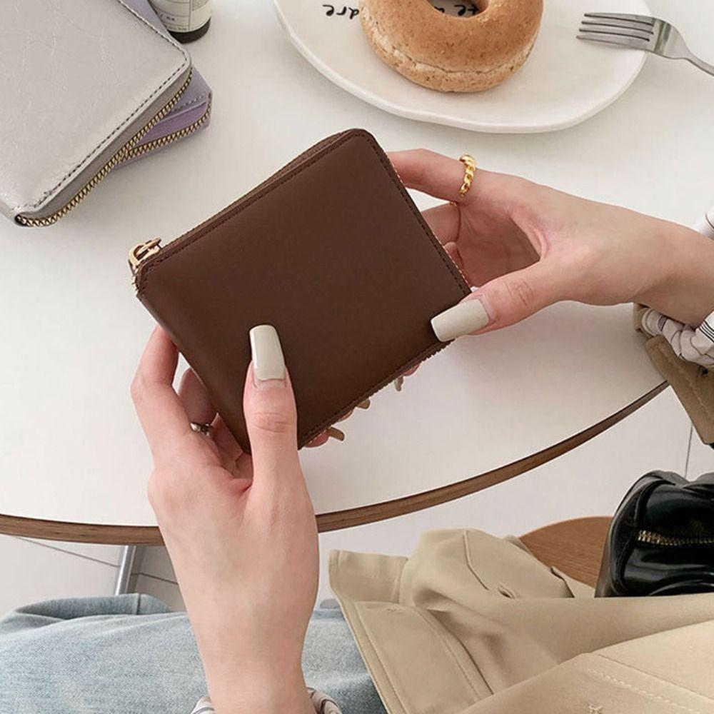 Solid Color PU Zipper Wallet Korean Style Card Holder Portable Solid Color Coin Purse  Outdoor