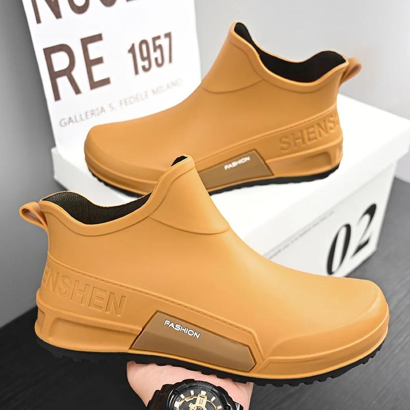 

Модные новые зимние мужские хлопковые резиновые сапоги, водонепроницаемые резиновые ботинки для отдыха на природе, повседневная мужская обувь для рыбалки, походов, парная обувь, основной толчок 44 коричневый