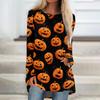 Women's Halloween Printed Long Sleeve Round Neck T-Shirt Mid-Length Casual Top