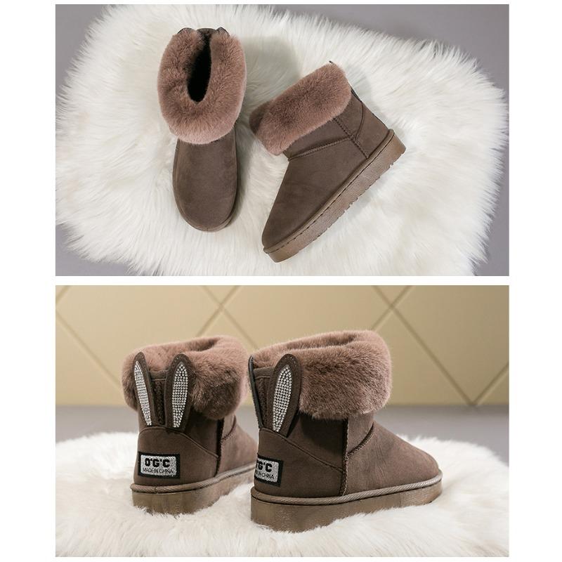 Autumn and Winter New Snow Boots Women's Medium Tube Thick Plush Waterproof Cotton Boots Rabbit Ear Cotton Boots Cross-border