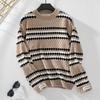 Vintage Stripe Cardigan Knitwear Sweater Long Sleeve Loose Top O Neck Autumn Winter