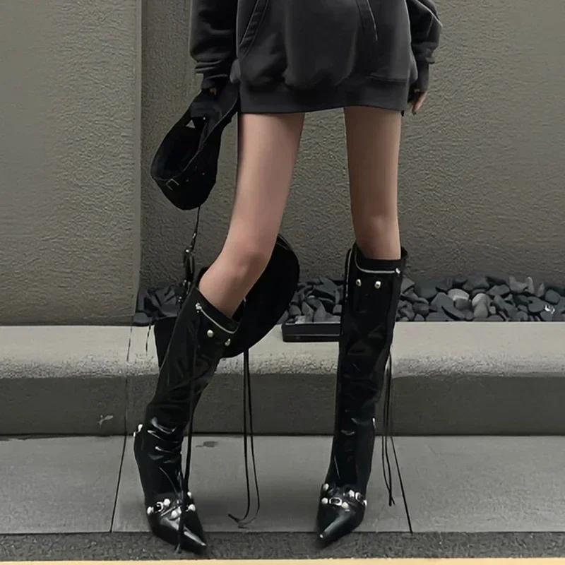Fashion New Women Knight High Boots Fashion Tassels Side Zippers Ladies Elegant Pointed Toe Long Booties Women's Footwear