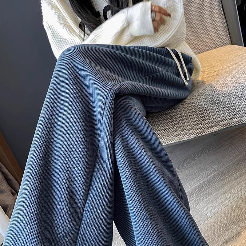 [European Cotton Lint Composite] Velvet Wide-leg Pants Women's Autumn and Winter Thin Straight Tube Thickened Drape Casual Sweatpants