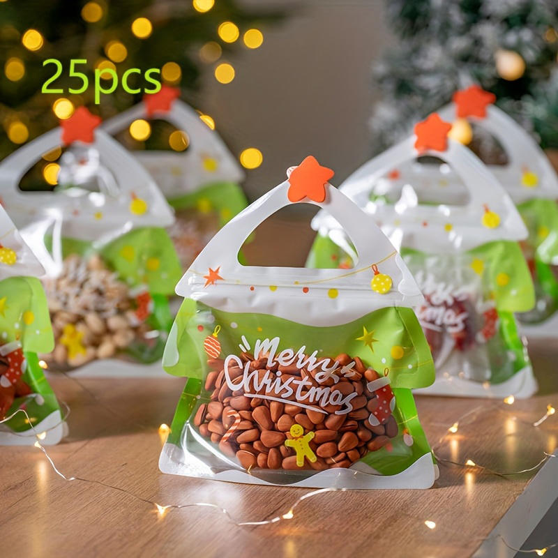 25Pcs/Pack Christmas Gift Bags Set with Santa Elk Snowflake Pattern Thickened Non-Woven Waterproof Tote Bags for Kids Holiday Party