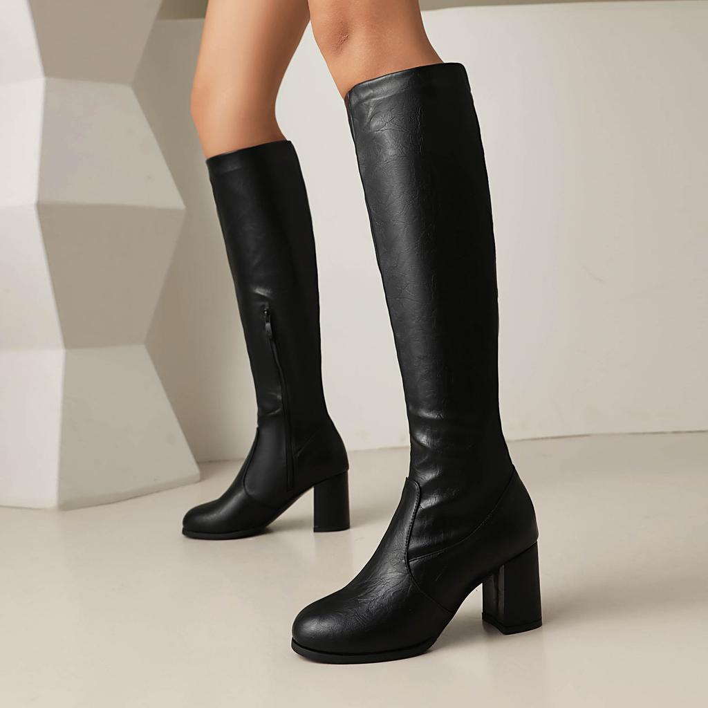 Coarse Heel Beige But Knee Boots European and American Large Size Women's Boots Winter Boots - Knight Boots