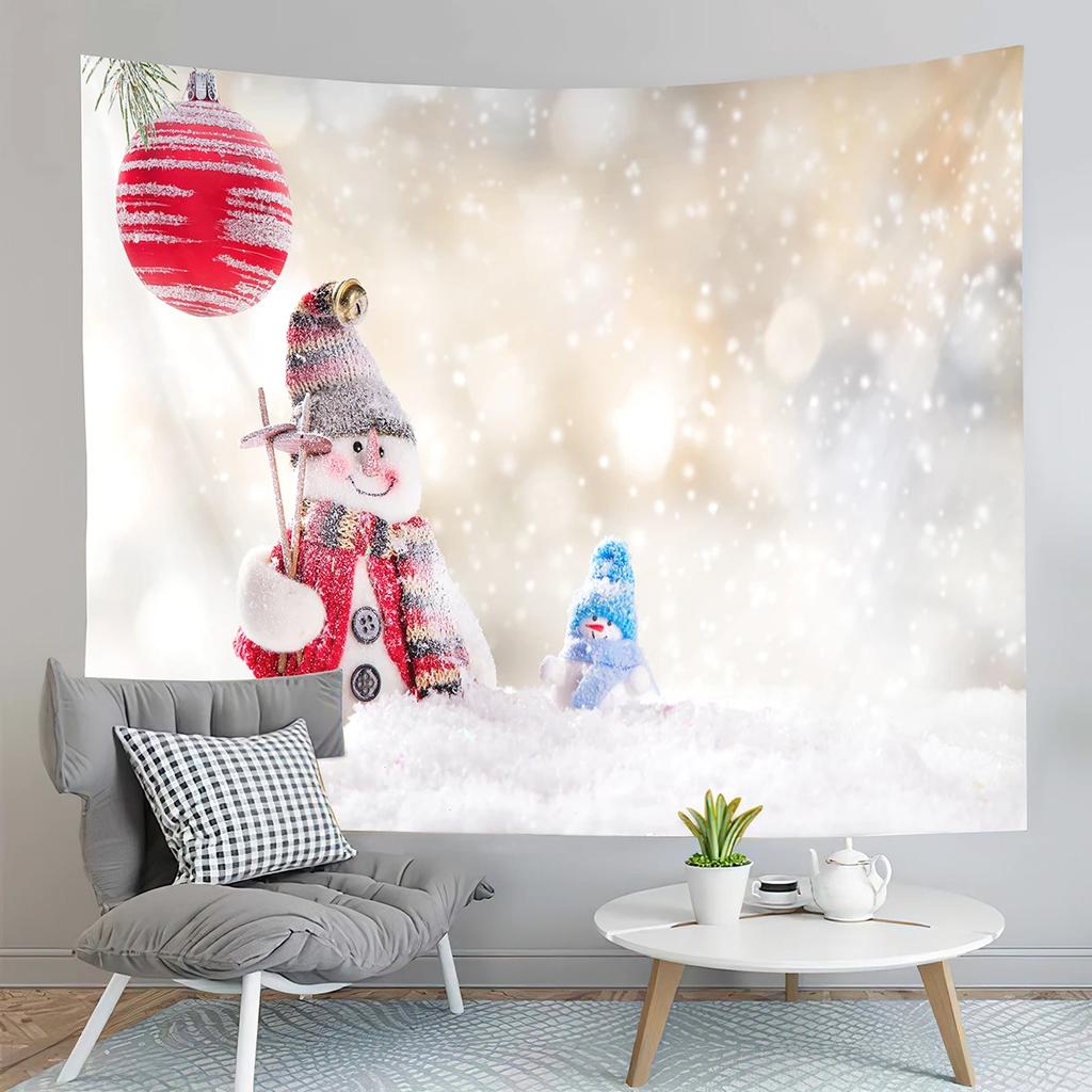 Winter Smile Snowman Tapestry Happy Christmas Decoration Tapestry Home Living Room Bedroom Dorm Wall Hanging Decorative Blanke