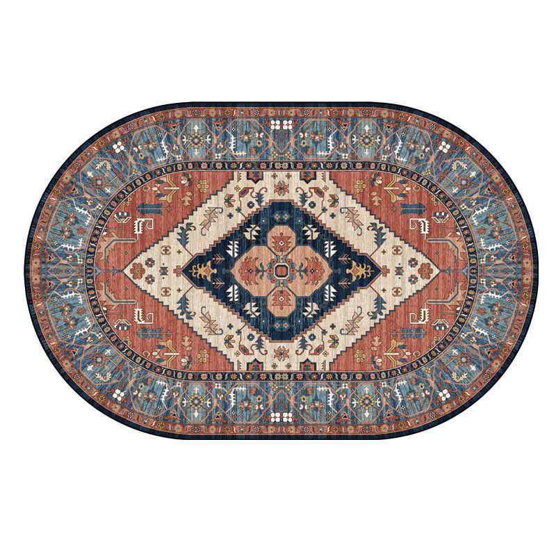 Persian Ethnic Style Carpet Decoration Living Room Oval Lint-free Non-slip Sofa Rug Bedroom Bedside Easy Clean Foot Mat Washable