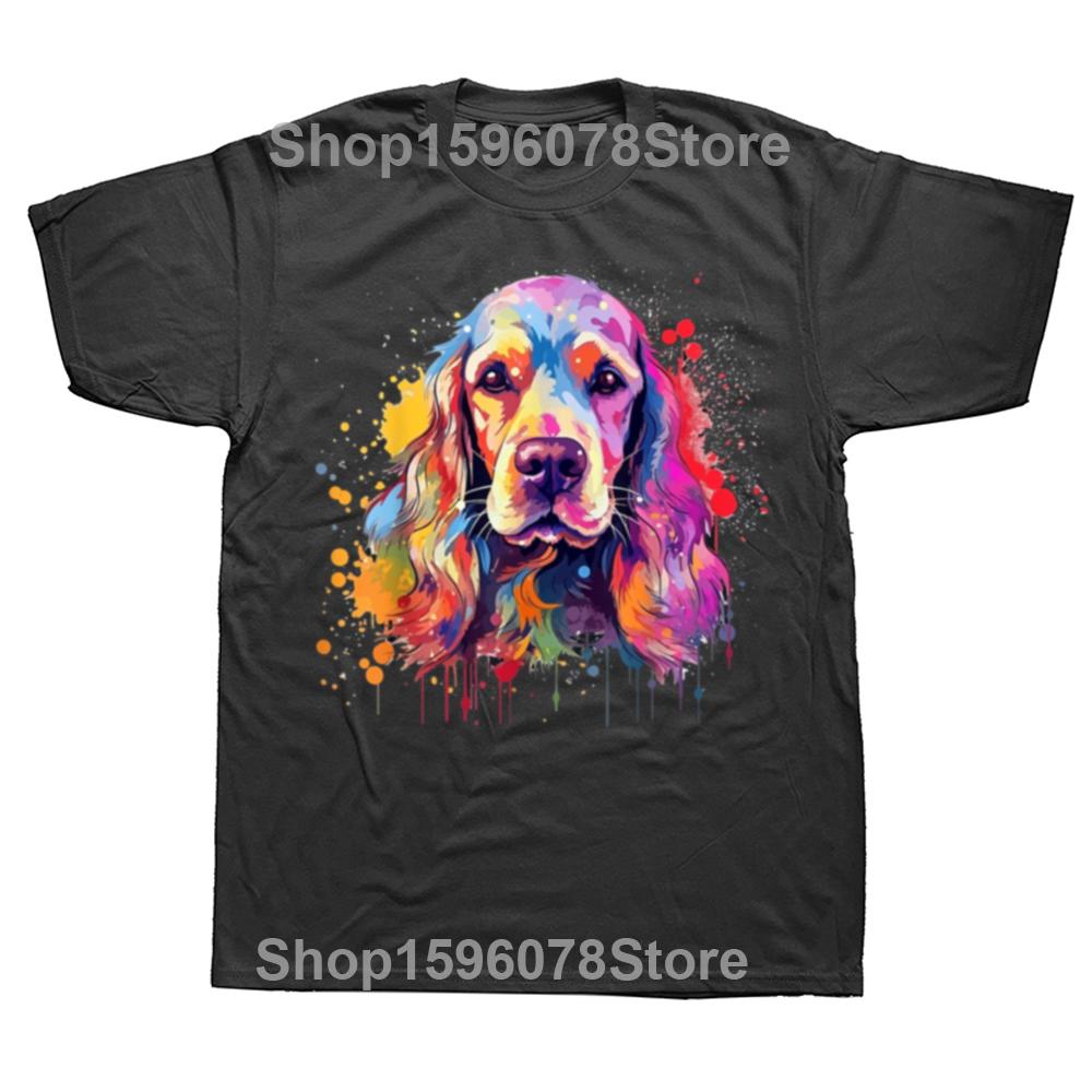 Buntes Splash Art Cocker Spaniel Hund T-Shirt Grafik T-Shirts Herren Kleidung T-Shirt Oberteile Rundhals Kurzarm T-Shirt Camisetas
