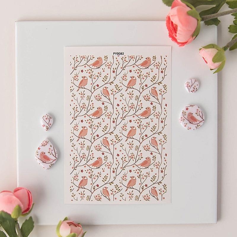 Flower Clay Transfer Paper Bird Flower Transfer Paper Water Soluble Transfer Paper for Clay Earrings Jewelry Making