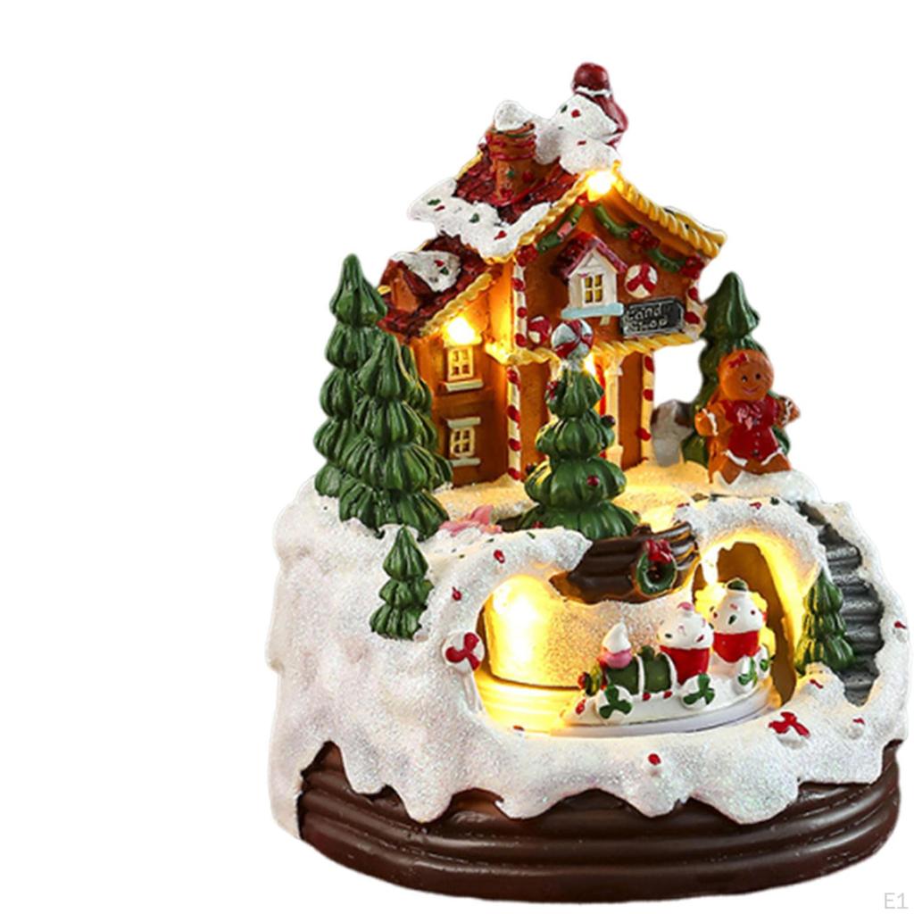 Music Box Light up Christmas Decoration Resin Craft Toy Tabletop Ornament for Holiday Indoor