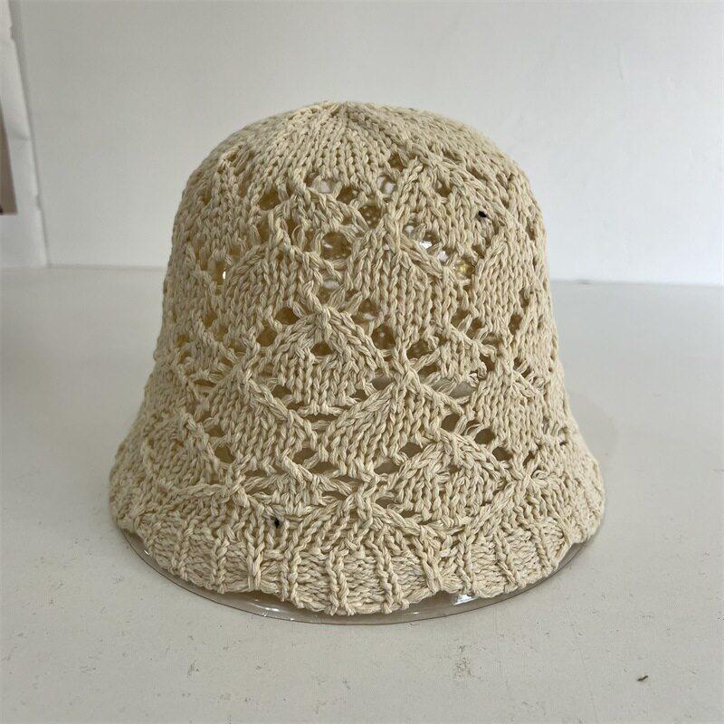 Japanese Solid Color Knitted Hollow Fisherman'S Hat Children Spring And Summer Breathable Sunshade Sunscreen Hat Basin Hat