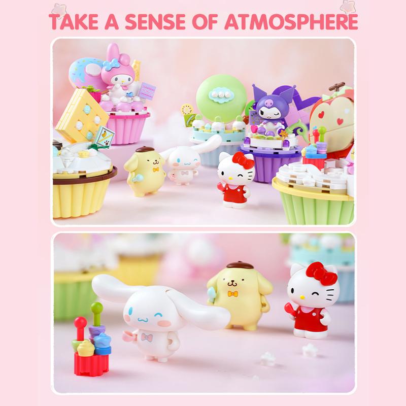 Non-Toxic Sanrio Series Kuromi Hello Kitty Building Blocks Cupcake Assembly Model Bricks Toys Cinnamoroll My Melody Desktop Ornaments