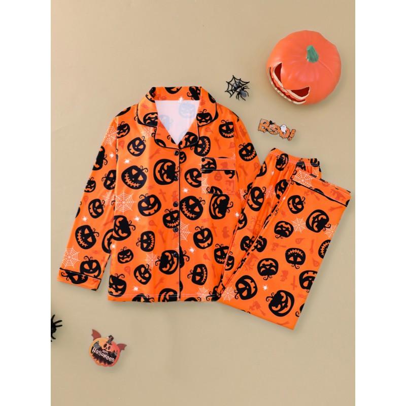 Womens Long Sleeve Pajama Set With Lapel Collar Cartoon Print Loose Fit Winter Home Wear