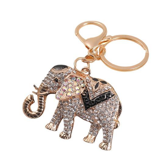 Keychain Sparkling Rhinestones Inlaid Elephant Design Keychain Pendant Enamel Oil Drip Process Smooth Edges Spring Buckle Key Holder Car Keys Good