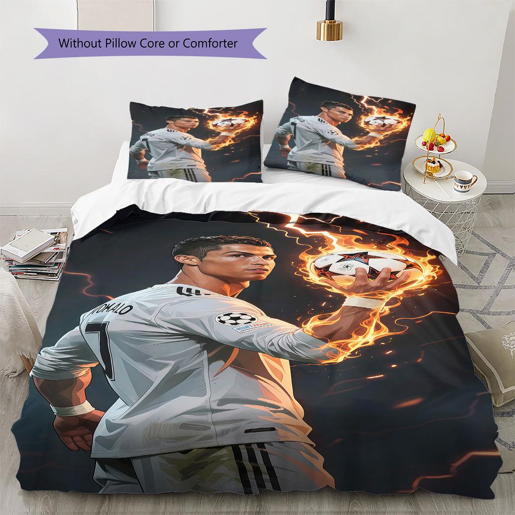 Biancheria da letto con motivo CR7 Cristiano Ronaldo, Set copripiumino Federa Regalo di Compleanno per la Casa(1 * copripiumino + 2 * federa, senza nucleo)