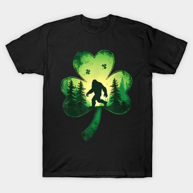 Men Black Print T-shirt St Patricks Day Bigfoot Sasquatch Shamrock Irish Men Women No-Cut Transfer Paper Print Cotton Tshirt XL чёрный