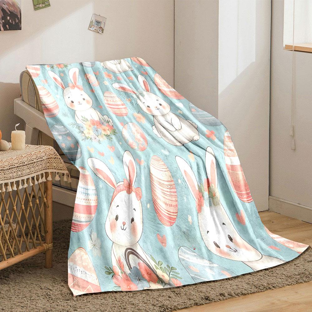 Easter Bunnies with Floral & Egg Design print blanket soft and cozy perfect for the living room bed sofa or a nap,gift