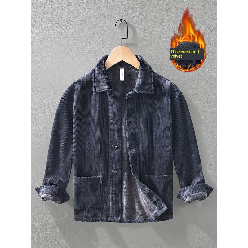Winter Chinese-Style Retro Fleece-Lined Thickened Jacket Men's Corduroy Cotton Coat Warm Cotton-Padded Jacket Chinese Style Cotton-Padded Jacket