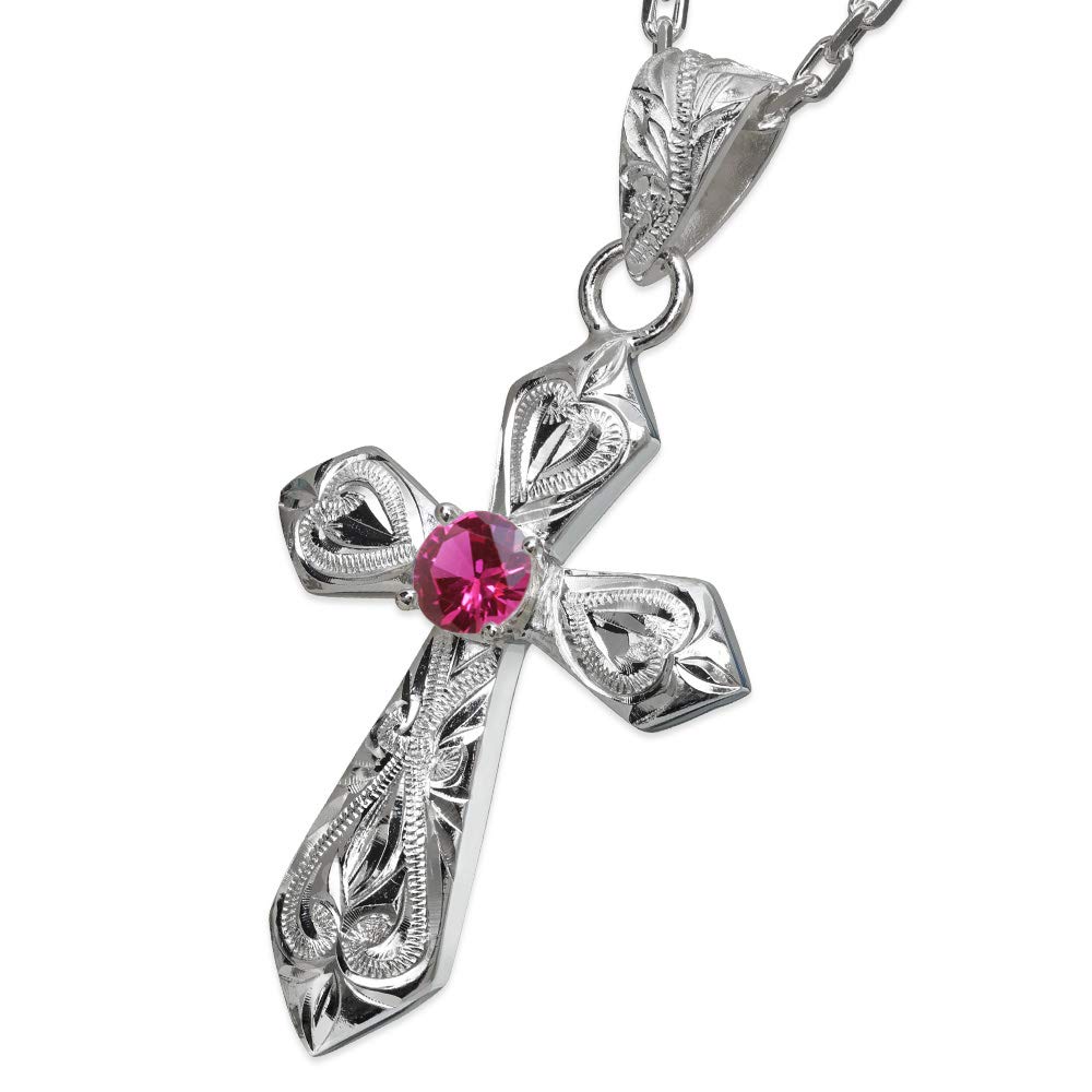 

BYTHESEA Гавайские украшения Июль Синтетический Свободное серебро Длина 45 см Ожерелье, Камень рождения, Рубин, Гравировка, 925, Крест, Распятие, Мужское, Женское, Цепочка,