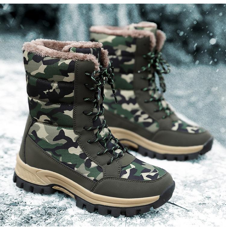 Women Winter Plus Velvet Snow Boots Casual Suede Lace Up Warm High Cotton Shoes Large Thick Bottom Camouflage Shoe