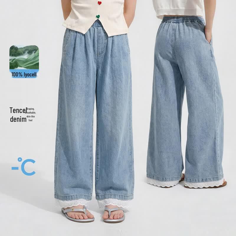 Girls Summer Thin Wide-Leg Denim Pants 150