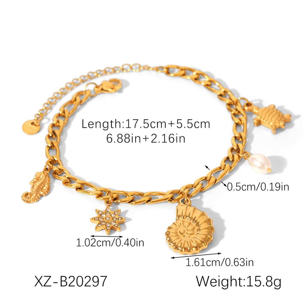 Luxury European & American Ocean-Inspired Stainless Steel Bracelet with Starfish & Seashell Design for Women – Non-Fading Titanium Jewelry