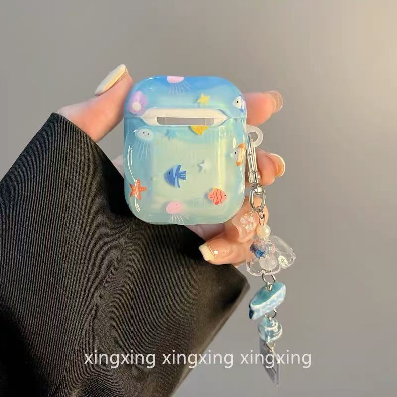 ins wind cute graffiti ocean small fish for airpodspro1 protective case earphone case 1st generation 1 soft silicone new