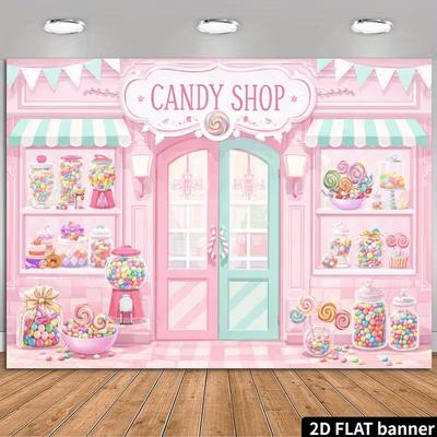2D Pastell Süßigkeitenladen Babyparty Cake Smash Fotografie Hintergrund