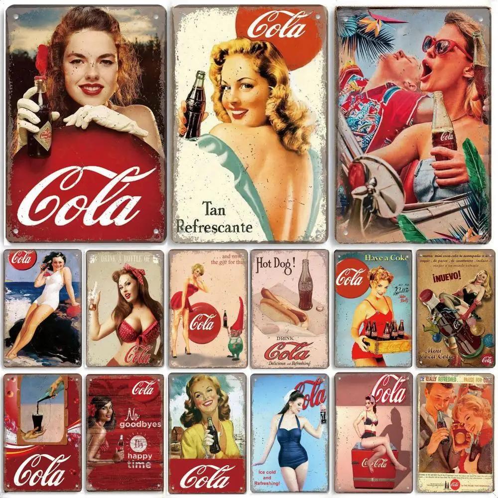 Vintage Cola PinUp Girls Metal Poster Tin Signs Retro Wall Art Decor for Bar Pub Garage Club Man Cave Cafe