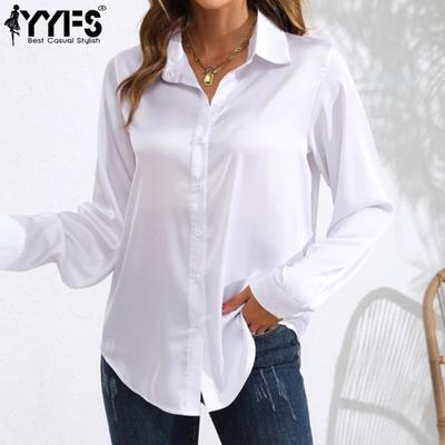 Women's Fashion Casual Spring Fall Solid Color Print Long Sleeve POLO-Neck Blouses & Shirts